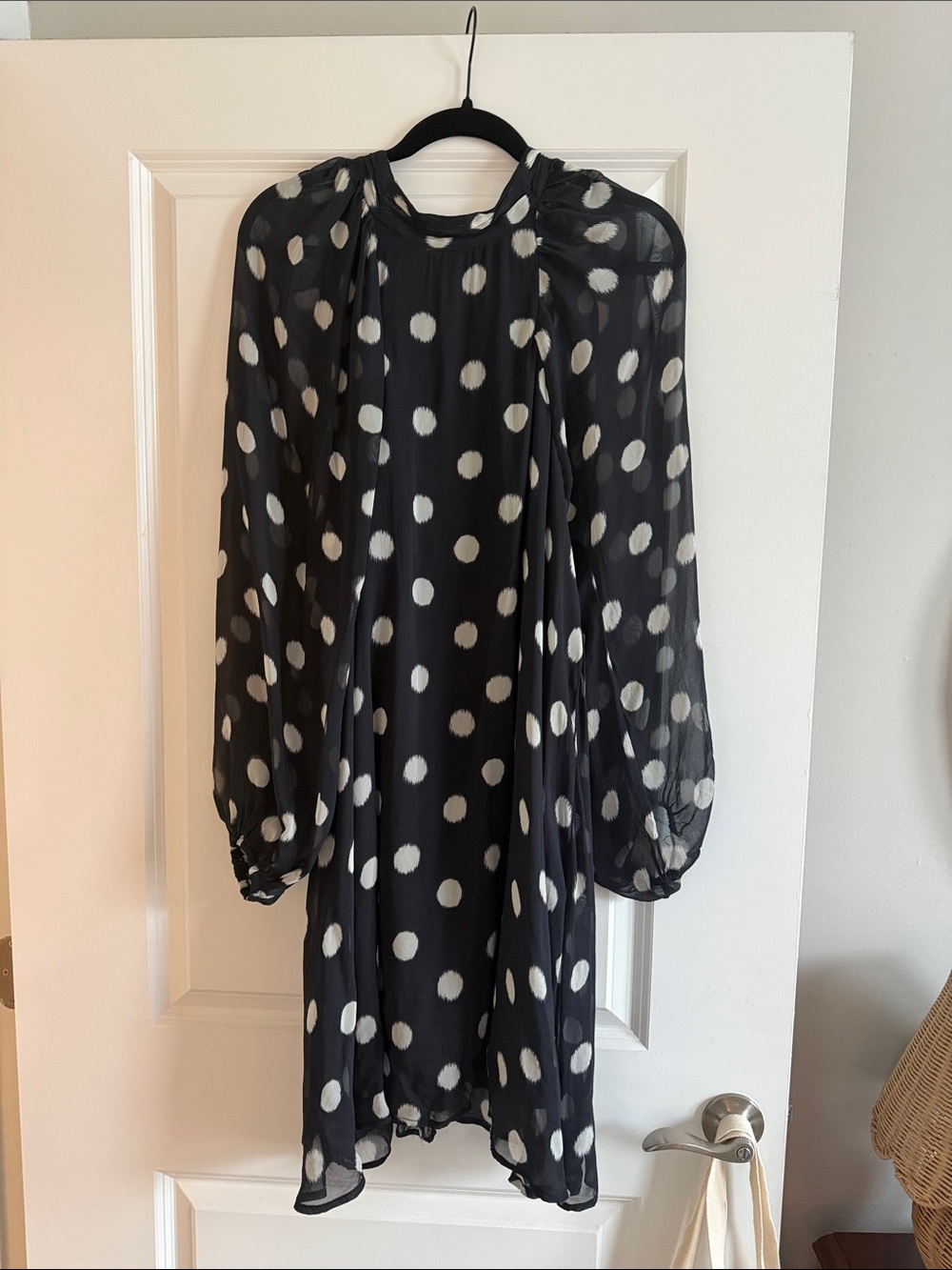 Maeve Black Dress with White Polka Dots — Long Sleeve